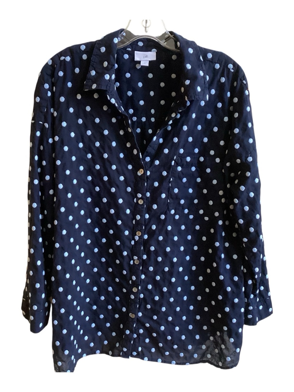 J. Jill Blue Textured Clipped  Dot Button-Down Plus size 1X